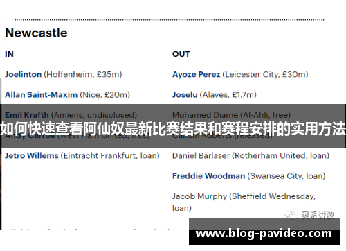 如何快速查看阿仙奴最新比赛结果和赛程安排的实用方法