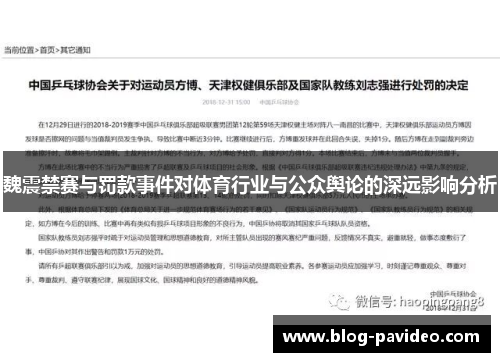 魏震禁赛与罚款事件对体育行业与公众舆论的深远影响分析