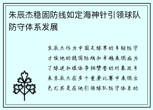 朱辰杰稳固防线如定海神针引领球队防守体系发展